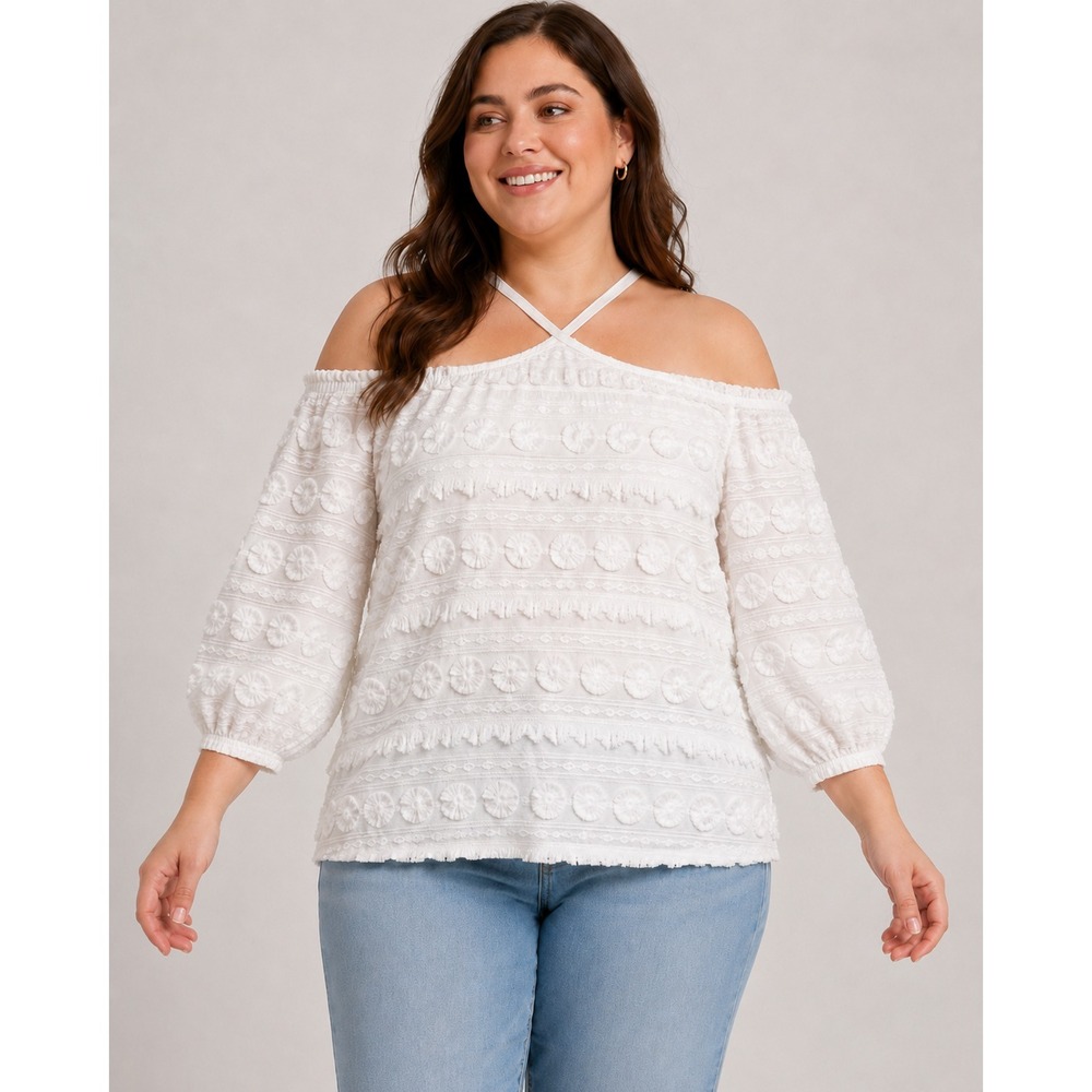 INC‎ International Concepts White Cold Shoulder Blouse cottage beachy festival L